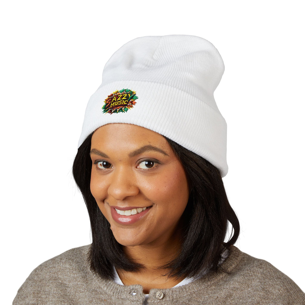 Embroidered 'Fitz Music' Cuffed Beanie — Colorful Floral Logo Knit Hat